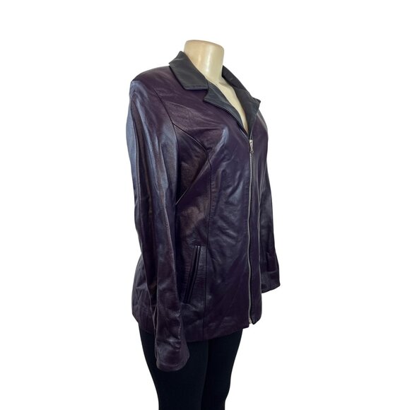 Pierotucci Womens Purple Leather Jacket With Zipper Closure Size 42 - Picture 2 of 8
